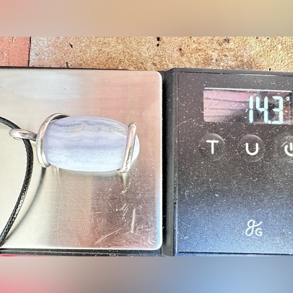 Pendant Necklace Blue Lace Agate Gemstone wire wrapped 16-18’ Chain 5518 G - Picture 11 of 12